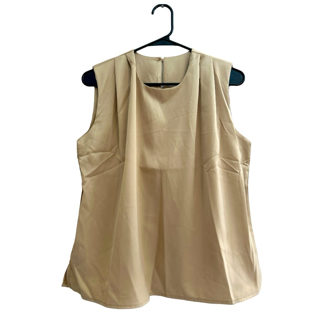 NWT Commense Leisure Satin Blouse Womens Size Small Khaki Tan Neutral